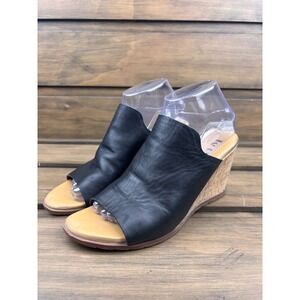 Kork-Ease Slide Sandals Women's‎ 9M Black Leather Wedge Heel Slip On Cork Sole